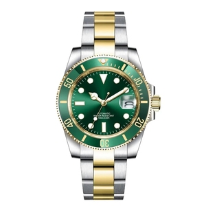 Đồng hồ SUB <span class=keywords><strong>Bezel</strong></span> Nhật Bản máy tự động NH35, logo tùy chỉnh, số lượng đặt hàng tối thiểu thấp, mặt số hai tông màu vàng xanh sunburst, chất lượng cao, kính sapphire. - Product Image 2