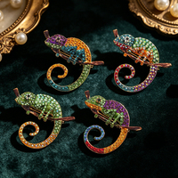 Nuevas llegadas: Broche de camaleón de diamante de colores de alta calidad, con diseño de animal de cristal y pedrería, para hombre y mujer, joyería.