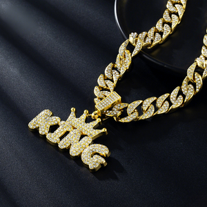 Colgante de circonita con letras de corona KING, cadena cubana gruesa, joyería de moda para hombre, estilo hip hop, fabricante mayorista transfronterizo - Product Image 3
