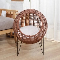 Lit pour chat en rotin tressé PE, tapis rafraîchissant d'été, hamac convertible, amovible et lavable, style villa semi-fermé, maison d'arbre pour chat