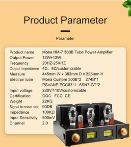 Amplificador de Tubos Mona New Arrival300B de 7 Tubos, Procesador de Sistema de Audio Doméstico de Aluminio, 12W*2, 15Hz-45kHz, Certificado CE/FCC, 2.0 Canales - Product Image 5