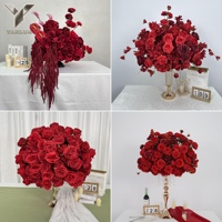 Centre de table de mariage, grande rose artificielle bordeaux et hortensia pour la décoration de banquets, événements et galas