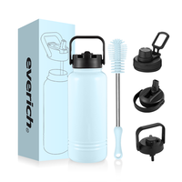 Everich 22oz Bouteille de sport isolée Options à double couvercle Bec pliable en paille Acier 18/8 Poignée anti-transpiration Aventures en plein air