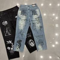 MIXED EMOTION Fashion New Graffiti Straight Leg Men's and Women's Jeans Wholesale