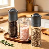 Moulin à sel et poivre en verre transparent de qualité alimentaire 200 ml avec broyeur réglable pour la cuisine et la vente en gros