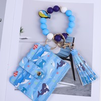 Dompet Gantungan Kunci Gelang Manik-Manik Kulit PU Desain Kreatif Baru, Tempat Kartu, Liontin Gantungan Kunci, Tas Dompet