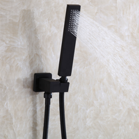 Accessoires de robinetterie : Ensemble de douche à main carré moderne en laiton noir mat pour salle de bain