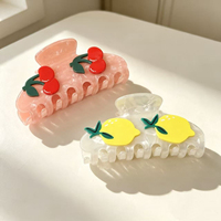 Jolies pinces à cheveux en acétate motif cerise et citron pour femmes, pinces requin pour les fêtes, vente en gros, personnalisables, accessoire