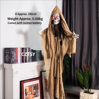 Décoration d'Halloween squelette géant suspendu activé par le son, accessoire d'horreur pour maison hantée, yeux lumineux, ornement fantôme féminin