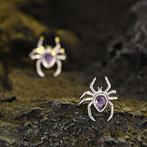 Pendientes de tuerca Prayle con diseño de araña, oro blanco, amatista, corte de pera, engaste de bisel, joyería de moda para mujer - Product Image 6