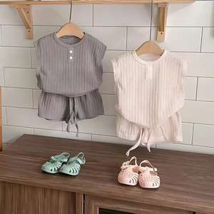 Ensemble de vêtements d'été pour enfants OEM ODM, ensemble de vêtements pour bébé garçon, veste et pantalon de couleur unie, 2 pièces - Product Image 5