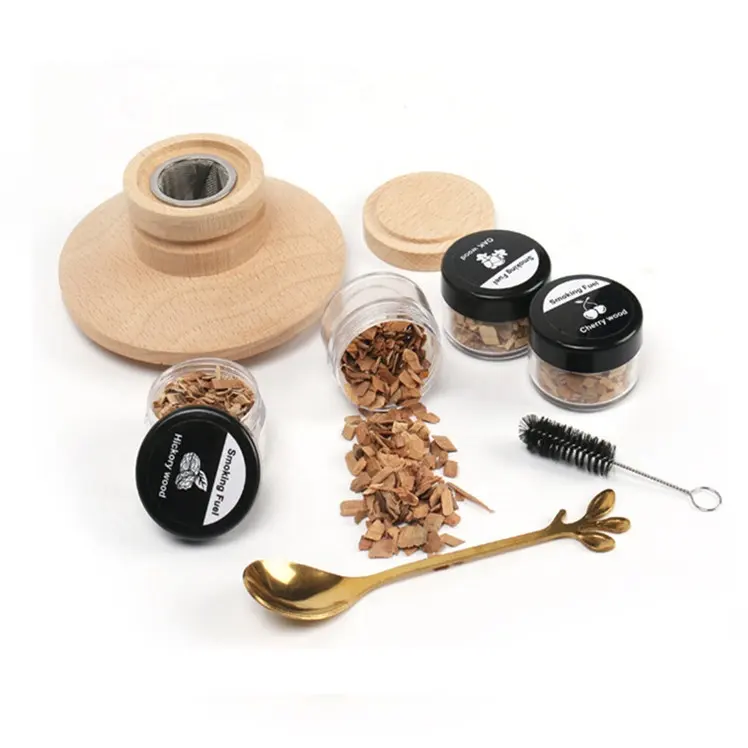 Wooden Cocktail Smoker Kit Whisky Wood Smoker with 6 Flavours Wood Chips Old Fashioned Cocktail Smoking Set For Wine Drink