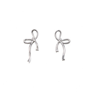 Bowknot Stud Earrings Steel Color Geometric Design Fashion Jewelry - Product Image 5