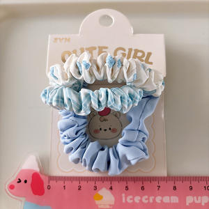 Venta al por mayor 3 uds bandas de pelo de satén para niñas de color azul estilo de moda Scrunchies accesorios diarios para el cabello para cola de caballo - Product Image 4