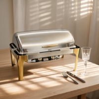 Ensemble de réchauds de luxe à couvercle roulant, chauffe-plats commerciaux en acier inoxydable pour buffet avec supports à combustible, équipement de restauration