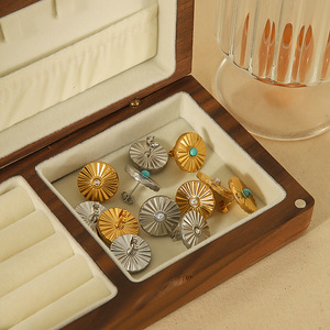 ต่างหูสตั๊ดเหล็กไทเทเนียมทรงกลมสไตล์ยุโรปสำหรับผู้หญิง ดีไซน์ร่มโบราณ สีไม่ซีดจาง ใส่ได้ทุกวัน - Product Image 1