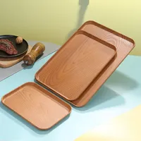 Plateau rectangulaire imitation bois léger pour service de table, plateaux en plastique pour servir des aliments, des apéritifs, pour les fêtes