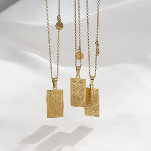 Collar de tarjeta de Tarot cuadrado de acero inoxidable chapado en oro de 18k para mujer, signo del zodiaco grabado, sin deslustre, novedad de <span class=keywords><strong>2022</strong></span> - Product Image 3