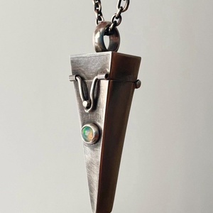 <b>Opal</b> Triangle Locket Pendant - Contemporary Design <b>Necklace</b> - Locket Urn or Memorial Jewelry - Product Image 1