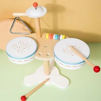Children's Educational Wooden Multi-functional Music Stage Drum Kit Percussion Instrument for 2-4 Years Old Musical Sense