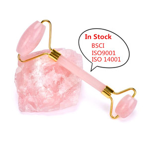 Face skin care natural rose quartz golden frame face jade stone roller - Product Image 1