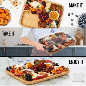 Bandeja de servir de bambú con tapa transparente, tabla de cortar multifuncional para alimentos, frutas y postres, uso doméstico - Product Image 5