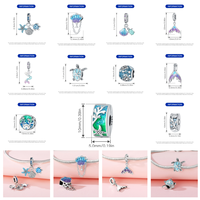Direct usine Ensemble de breloques océaniques en argent sterling 925 et zircon, motifs tortue de mer, étoile de mer, sirène, perles pour bracelet européen, cadeau, bijoux DIY