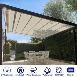 Pergola en aluminium imperméable avec toit rétractable en PVC, rideaux latéraux, commande à distance pour une protection extérieure complète - Product Image 2