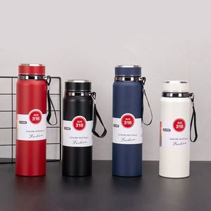 Large Capacity 1000ml 316 Stainless Steel Thermos Bottle Solid Color <b>Portable</b> <b>Vacuum</b> Insulated Outdoor Sports Water Tumbler - Product Image 1