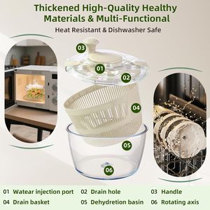 Utensilios para Ensaladas de Plástico, Aptos para Lavavajillas, Capacidad de 4.5L, Mezclador y Centrifugador de Frutas y Verduras para Cocina - Product Image 3