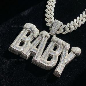 Colgante de Letra para Bebé en Plata 925 con Moissanita Brillante, Diseño de Inicial Personalizado, Estilo Hip Hop, Joyería de Moda - Product Image 4