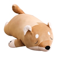 Coussin corporel en peluche Shiba Inu allongé, en velours doux et élastique, rembourrage en coton PP, housse amovible, coussin de sommeil confortable, anti-stress, mignon
