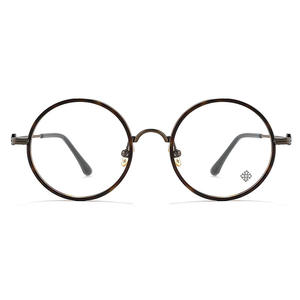 Monturas de Gafas Redondas con Diseño de Caparazón de Tortuga, Montura Completa de Titanio Puro Cromado, Unisex, Ligeras, 5503 - Product Image 1