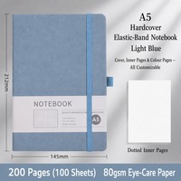 Carnet A5 à couverture rigide avec élastique, papier quadrillé, bleu clair, journal personnalisé, carnet de bord