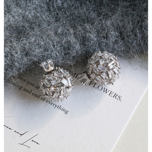 양면 빛나는 지르콘 기하학적 구 볼 귀걸이 다이아몬드 뒤 및 앞으로 귀걸이 여성용 문 럭셔리 보석 2024 - Product Image 6