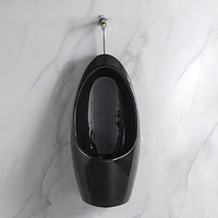 Urinoir mural noir brillant en céramique avec chasse automatique à capteur, pour toilettes publiques commerciales, articles sanitaires pour hommes