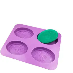 T1866 4 Holte Ovale Zeep Cake Moulds Met Boom Van Het Leven Patroon Zeep Mallen