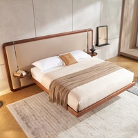 Lit double en bois massif de noyer noir d'Amérique du Nord avec tête de lit capitonnée en cuir, style moderne et simple pour chambre principale