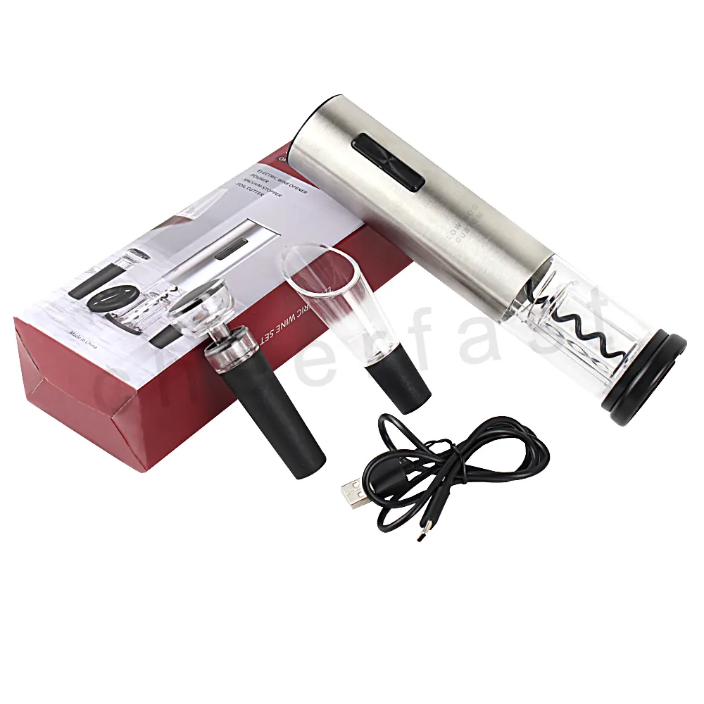 Most Popular Rechargeable Automatic Red Wine Bottle Corkscrew Remover Gift Kit Stainless Steel Wine Electric Opener Set