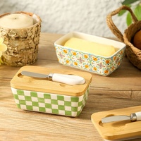 Boîte de rangement rectangulaire de style pastoral américain à motif uni pour beurre et fromage avec couvercle à couteau pour cuisine domestique, vente en gros