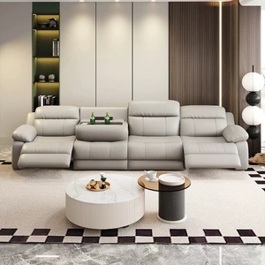 Solid Oak First Class Leather Luxury Functional Home Theater Relaxation Space Chesterfield Sectional Reclining Square Set Sofa - Product Image 2