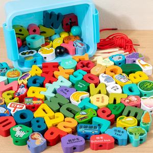 Blocs de construction en bois de haute qualité, dessin animé, éducatifs, <span class=keywords><strong>jeu</strong></span> de ficelle pour enfants, perles à enfiler - Product Image 1