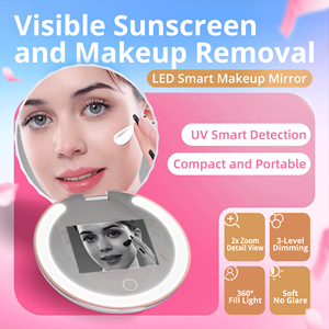 Miroir de maquillage intelligent à détection UV, écran LED rond, pour le démaquillage et le nettoyage, usage domestique, cadre en plastique, design moderne - Product Image 3
