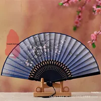 Kipas Lipat Bambu Ukiran Tangan Gaya Cina DIY untuk Wanita, Berbahan Linen dengan Lukisan Kerajinan Tangan, Cocok untuk Hadiah Tahun Baru Imlek