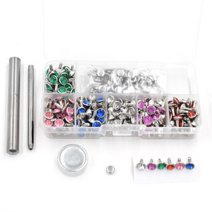 240 pcs kim loại da đinh tán + Hướng dẫn sử dụng công cụ cài đặt Acrylic kim cương nút Snaps màu khóa móng tay đinh tán kim cương - Product Image 1