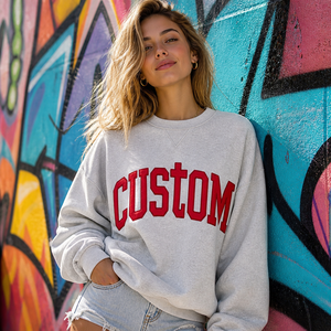 <span class=keywords><strong>Sweat</strong></span>-shirt surdimensionné personnalisé pour femme, 100% coton, chenille brodée, logo personnalisé, pull-over décontracté, streetwear - Product Image 2