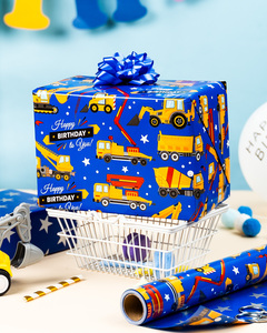 Blue cartoon excavator <b>children</b> gift wrapping paper Irregular silver star <b>children</b> birthday gift wrapping paper Customizable - Product Image 4