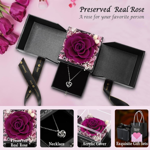 Regalos para Esposa, Novia, Mamá, Navidad, Aniversario, Caja de Rosas Reales Preservadas de Doble Puerta Morada con Te Amo en 100 Idiomas - Product Image 3
