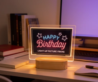 Veilleuse LED en acrylique personnalisée avec impression photo, base en bois, design contemporain lumineux, cadre photo décoratif pour la maison - Vente en gros