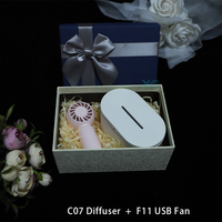 Mini ventilateur coloré et diffuseur, coffret cadeau de luxe bleu premium, ruban décoratif, emballages cadeaux multi-tailles